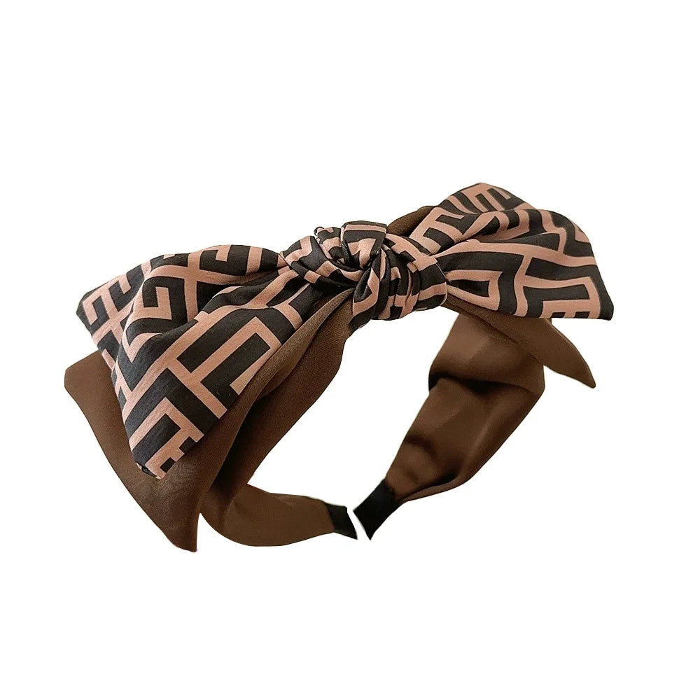 Double Layer Bow Knot Letter Print Hairband Women Fashion Hair Accessories Boho Style Headband for Daily Party Beach Wedding