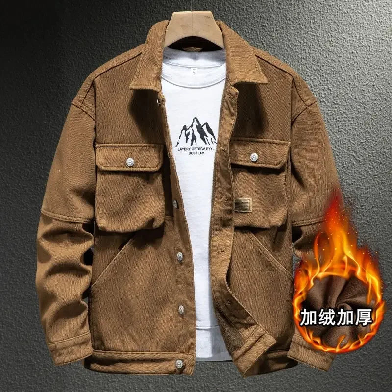 High end work jacket, men's spring and autumn trendy brand, loose American retro lapel jacket, casual and handsome denim jacket