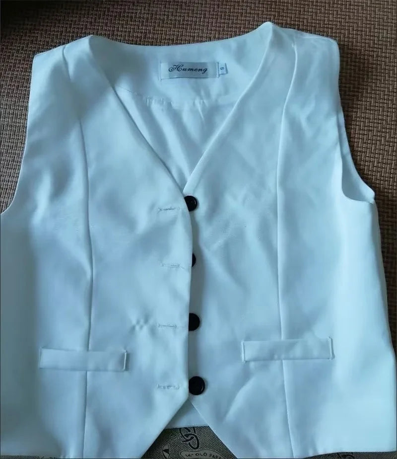 White Black Suit Vest Jacket For Women 2025 New Summer V-neck Short Style Sleeveless Jacket Fashion Lined Blazers Vest Waistcoat