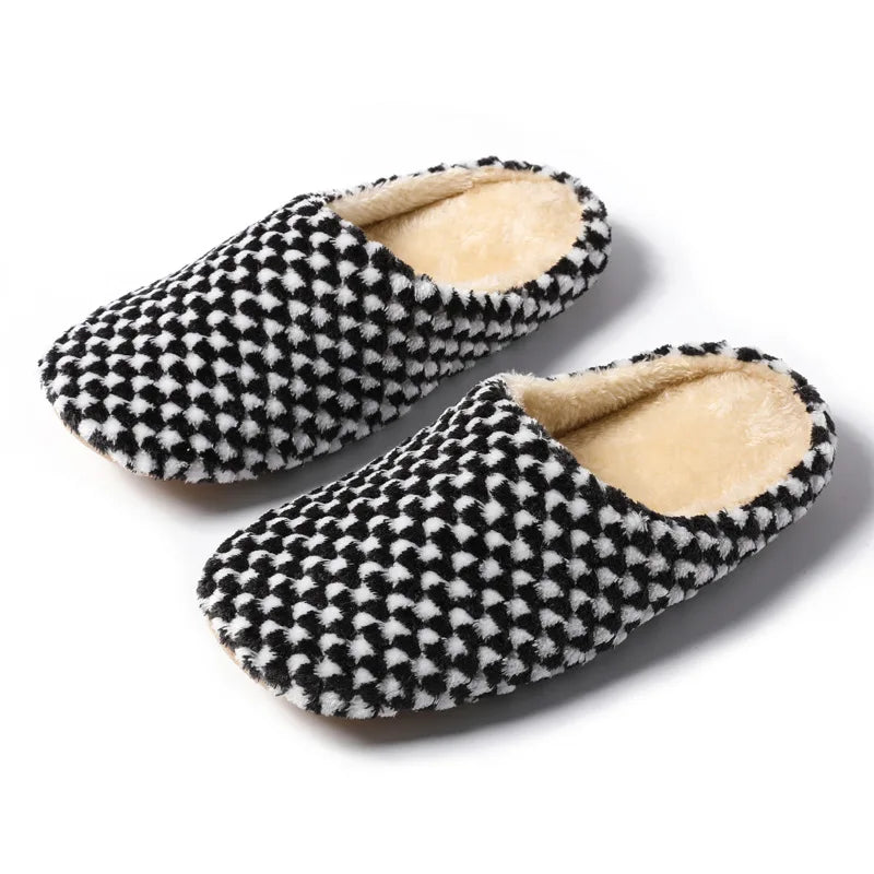 Women Men Winter Warm Slippers Home Bedroom Silent Casual Non Slip Shoes Couples Indoor Soft Sole Cotton Plush Slides