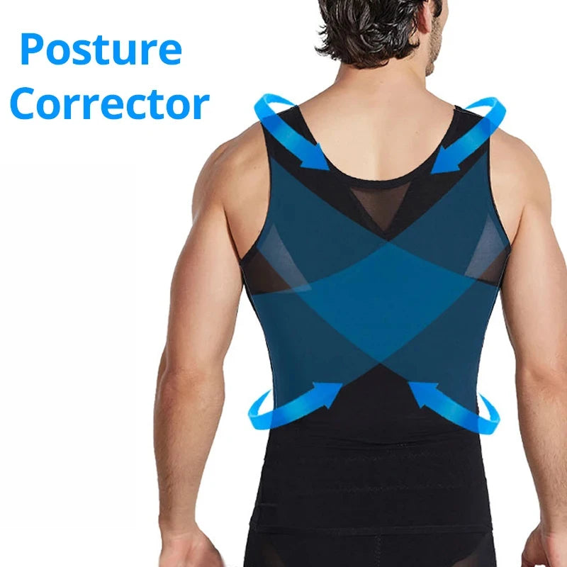 Compression Shirts for Men Slimming Undershirt Body Shaper Fitness Tank Tops Workout Sleeveless Shapewear Vest Mesh Cross Tops