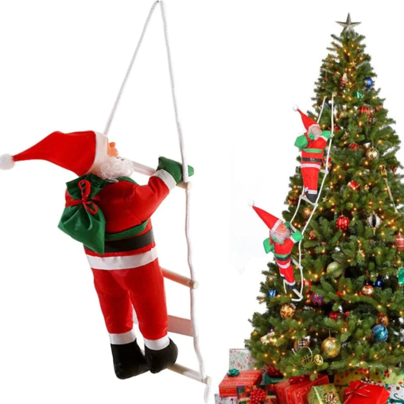 Climbing Santa Claus on Rope Ladder Christmas Decorations Xmas Tree Hanging Ornament Indoor Home Christmas Wall Window Decor