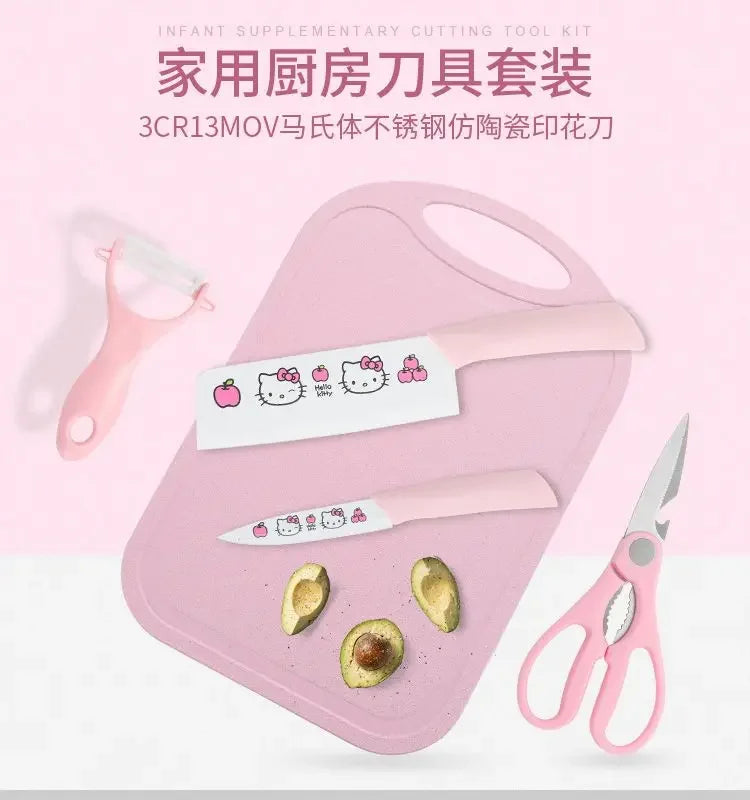 Sanrio  animation peripheral cartoon Kawaii Hello kitty anti-rust kitchen knife cutting board set creative fruit knife wholesale