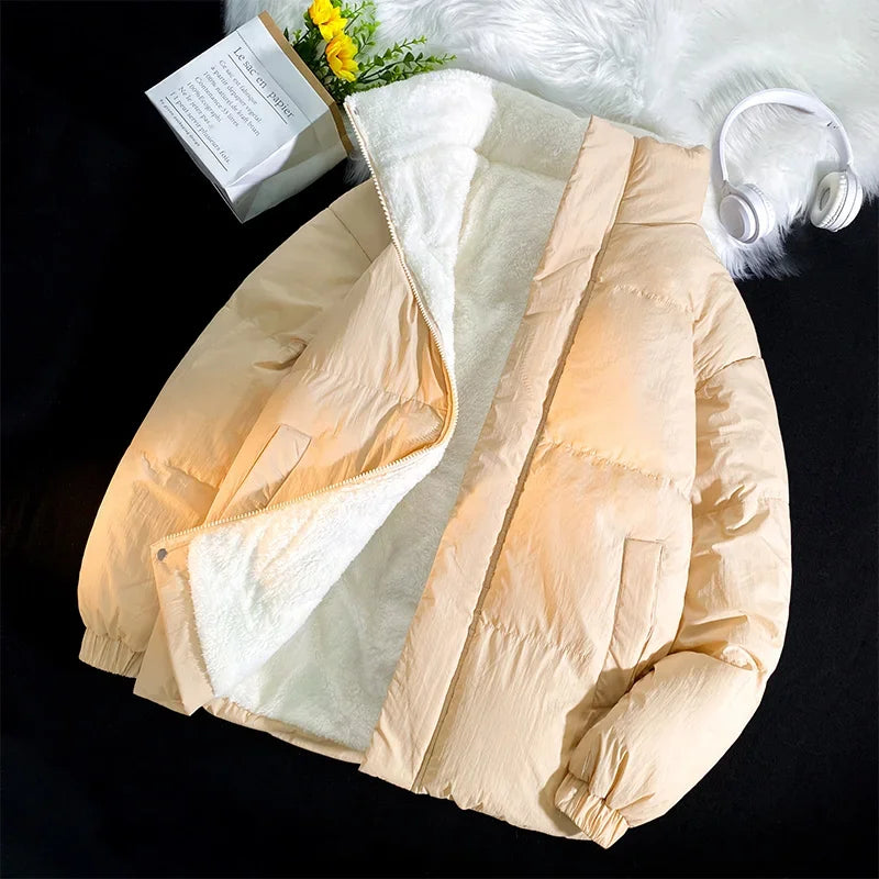 Down jacket men's handsome bread jacket Hong Kong style loose collar and velvet ins assorted bread jacket