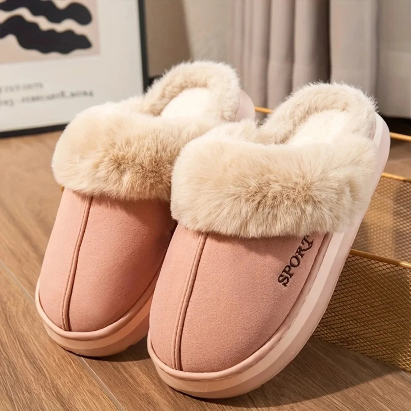 2025 New Winter Warm Couple Concise Soft Slippers Thickened Fluff Warm Slippers Women Men Non-slip Indoor Home Cotton Shoes