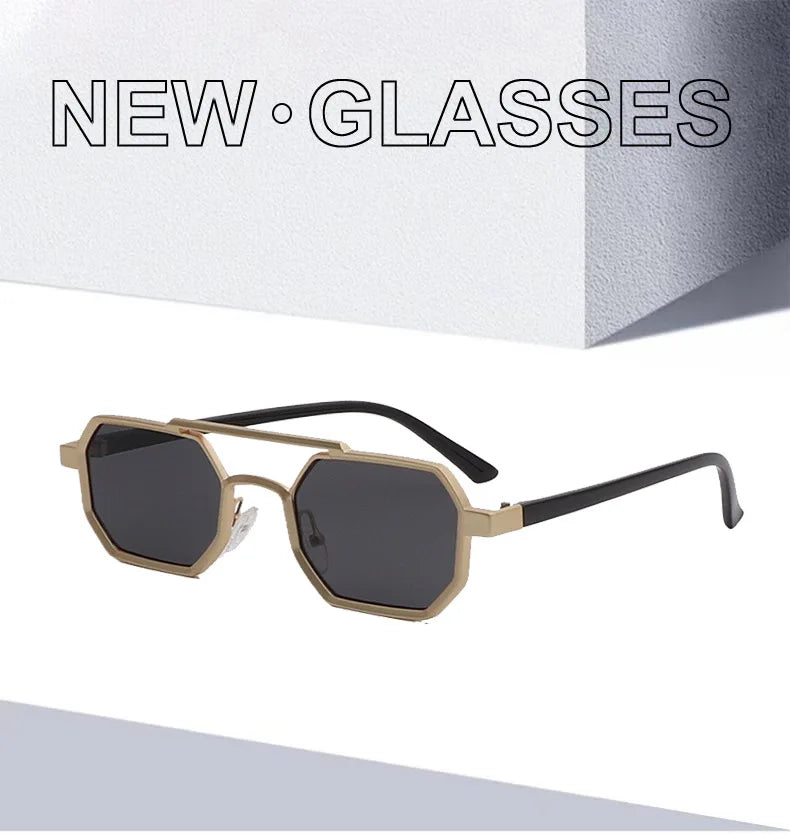 Stylish Metal Sunglasses with Dual-Tone Frame - Gradient Blue Lenses, Square Shape, Modern Fashion Accessory