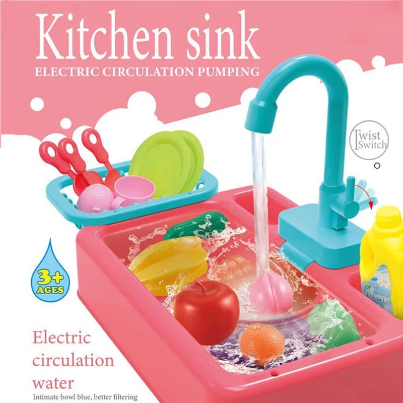 Kid Toddler Children's Kitchen Dishwashing Toy Circulating Water Electric Pretend Play Housework Dishwasher Sink Educational Toy