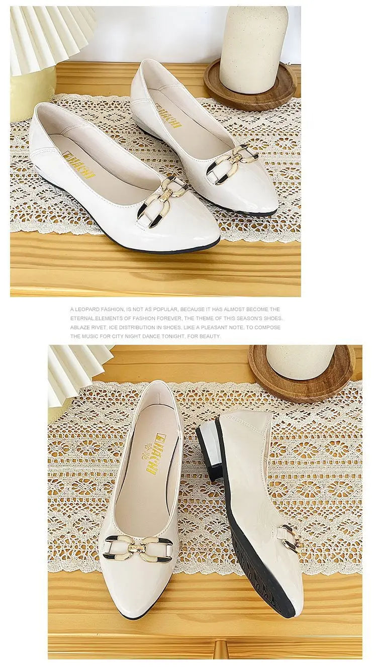 Shoes for Women Fashion Pointed Toe Patent Leather Low Heel Single Shoes Lady Slip on Classic Comfort Office Shoes Zapatos Mujer