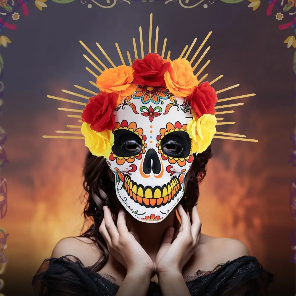 Halloween Mexican Day of The Dead Mask Full Mask Eye Mask Halloween Party Mask Headwear Three-dimensional Skull Mask Cosplay
