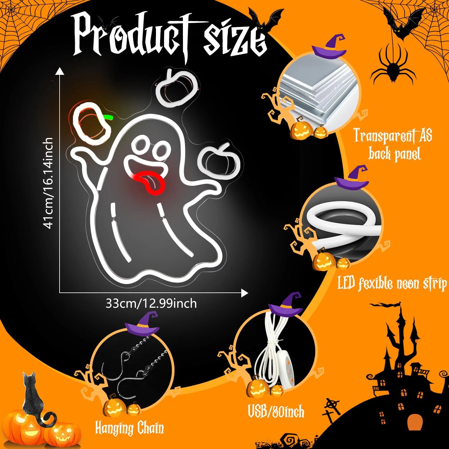 Halloween A Ghost Throwing Pumpkin Neon Sign For Wall Decor Ghost Led Sign for Bar Man Cave Horror Party Game Room