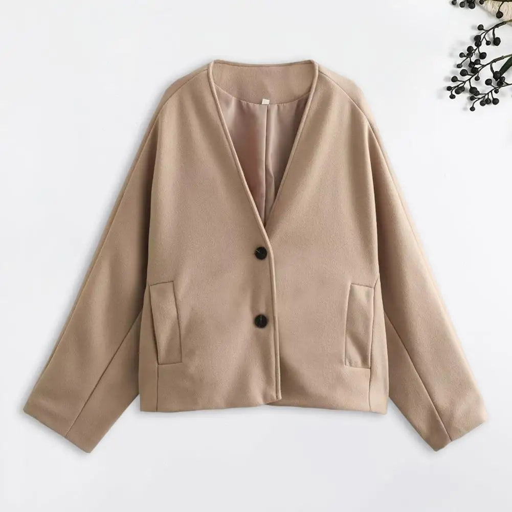 Women Vintage Blends Fit Coat Fashion Loose Double Breasted Long Sleeve Pockets Female Jackets Chic Lady Commuter Coats