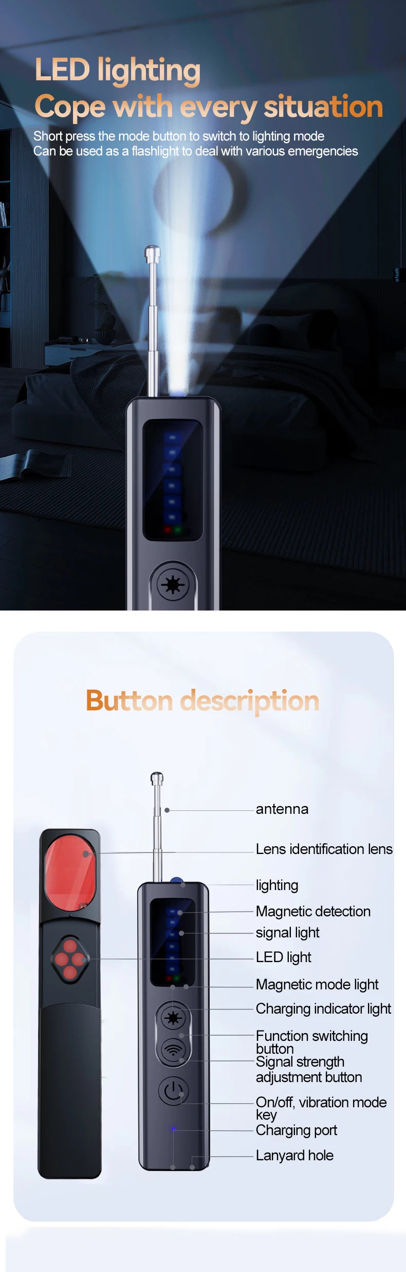 Hidden Camera Detector Anti-Spy Car GPS Tracker Listening Device Bug RF Wireless All Signal Scanner Gadget Security Protection