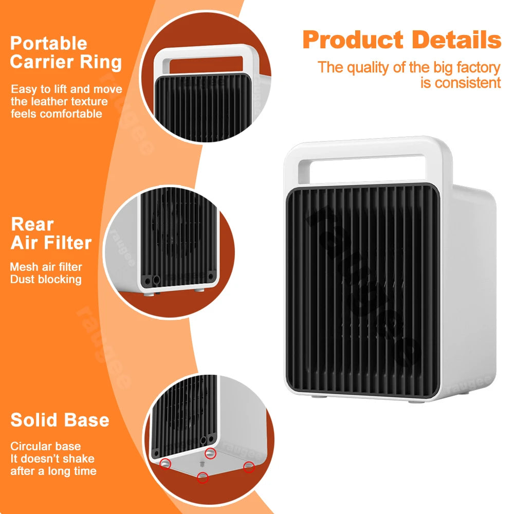 Mini Electric Heater For Room Household 600W Fast Heating Portable Desk Fan Warmer PTC-Ceramic Warm Air Bedroom Warming Machine