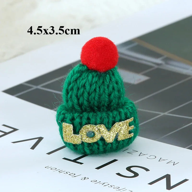 Christmas Decoration  Mini Knit Hat Mini Christmas Scarf Set Knitting Craft Doll Hats Jewelry Making Hair Decoration New year