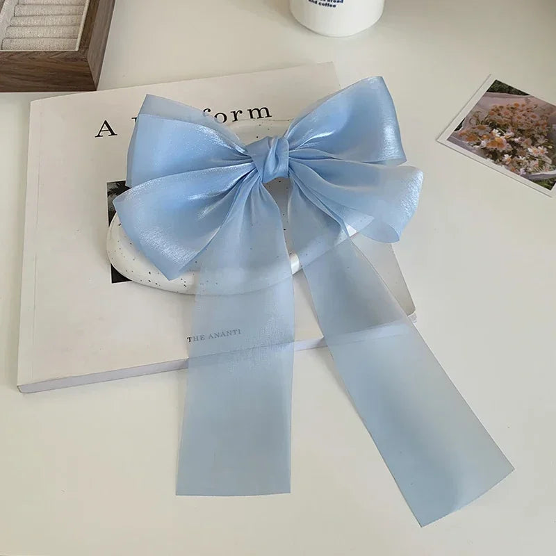 New Fashion Hair Accessories Black White Yarn Bow Hair Clip For Women Girls Spring Clip Back Head Hairpin