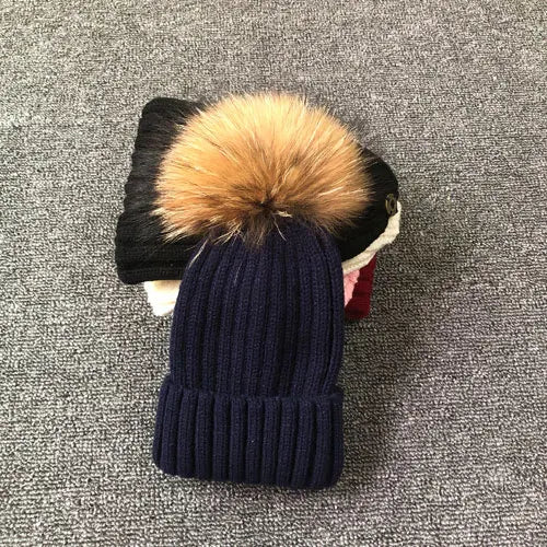 Winter Brand Female Fur Pom Poms hat Winter Hat For Women Girl 's Hat Knitted Beanies Cap Hat Thick Women Skullies Beanies