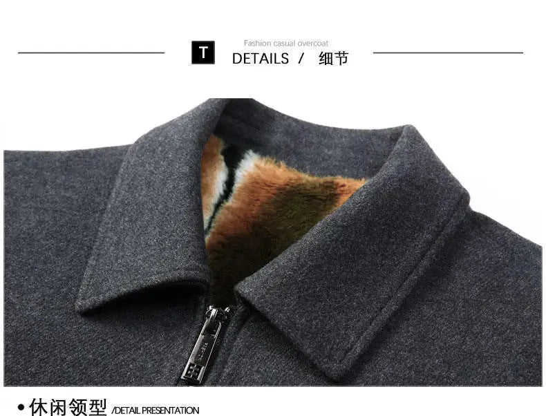 Men's woolen jacket, fashionable short style for middle-aged men's autumn and winter, lapel wool warm coat, thickened top for da