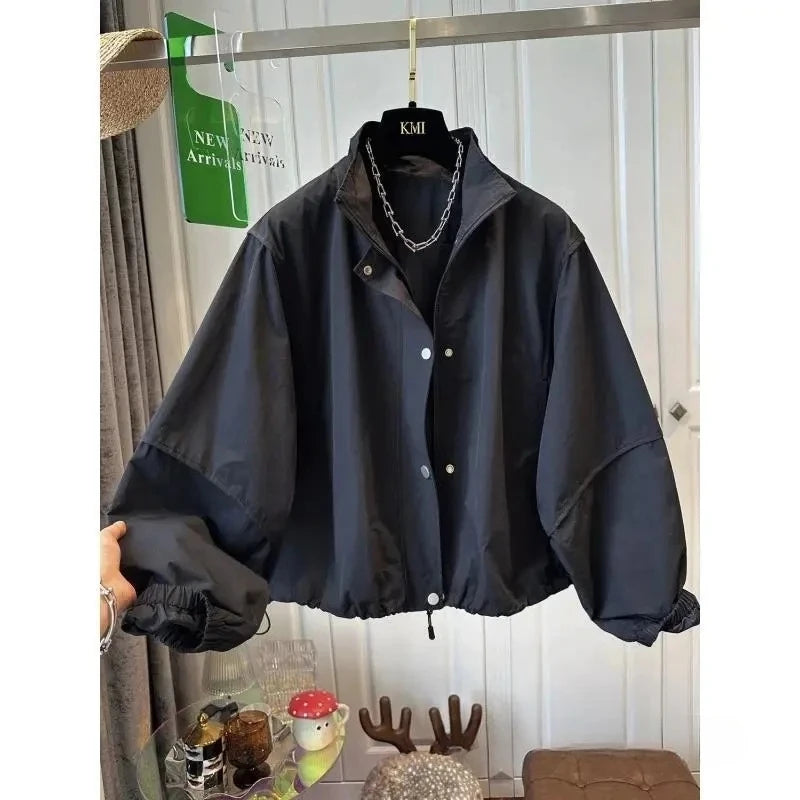 Women's Short Jacket 2025 Spring Autumn Stand-up Collar Korean Version Lady Outerwear Fashion Elegant Ladies Windbreaker Coat