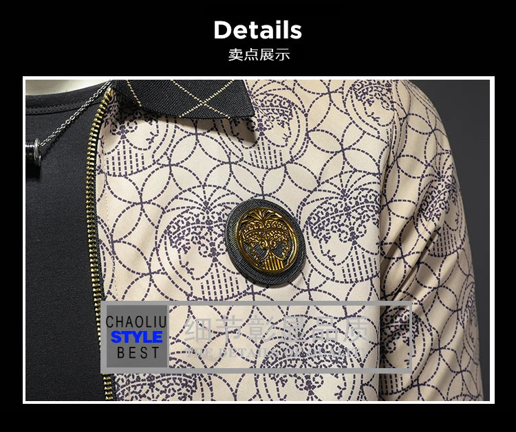 High Quality Printed Jacket for Men Autumn Winter Luxury Casual Business Lapel Jacket Social Streetwear Windbreaker Coat 5XL