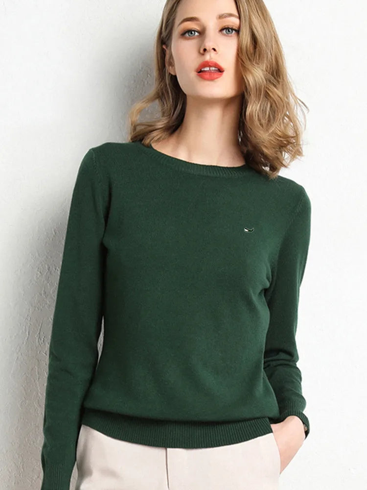 Women Autumn Winter Clothes  Neck Wool Sweater Long-sleeved Knitted Pullovers Shirt Embroidered Fish Logo Casual Sweater Tops