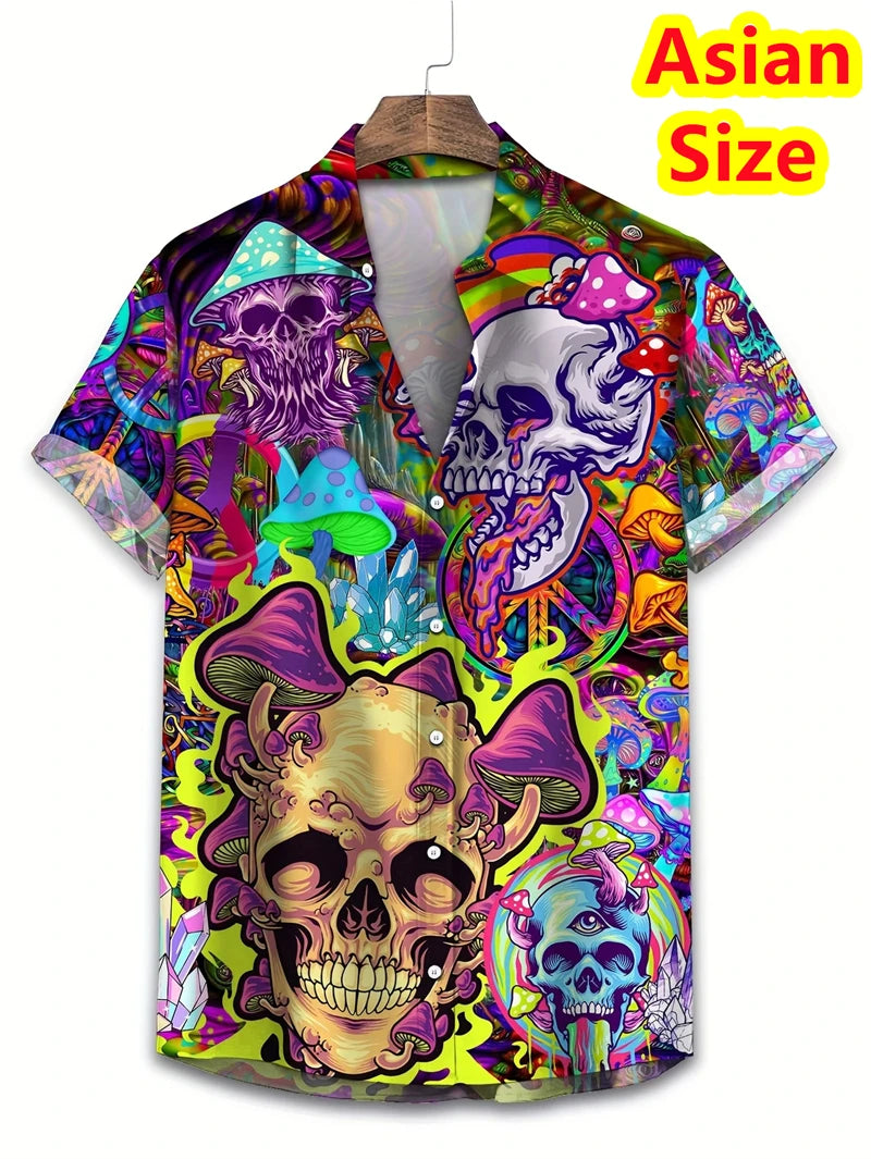 Abstract Men's Shirts Streetwear Beach Male Shirt Short Sleeve Cool Skull 3d Hawaiian Shirt Man 2025 New Tops Women Hip Hop Tops