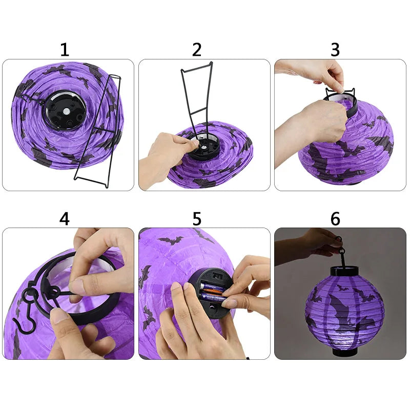Halloween LED Pumpkin Paper Lantern Spider Skull Bat Lantern Printing Hanging Lantern Festival Party Home Garden Outdoor Decor