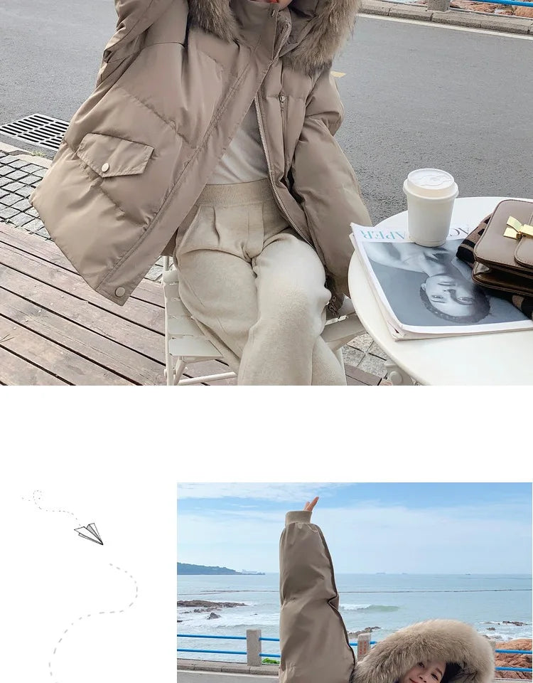 Winter Down Jacket Women Parkas Mid-length Big Fur Collar Hooded Women's Jacket Warmth Jacket Ladies Outwear Jacket for Women