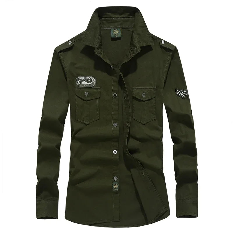 2023 Spring Shirts Men Long Sleeve Casual 100% Cotton High Quality Camisa Military Shirts Fashion Brand Clothing Black Blouse