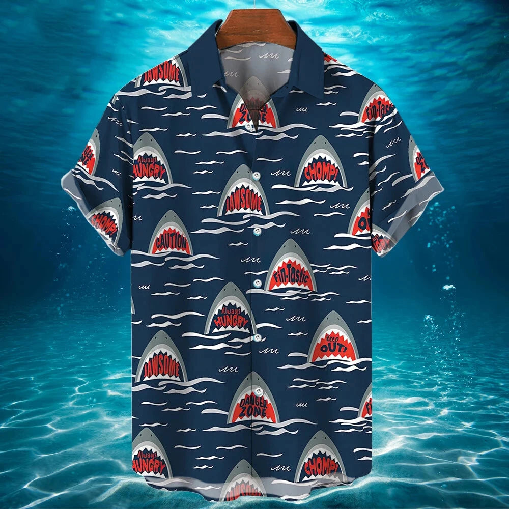 Men's Shirts For Men Funny Shark 3d Print Tops Casual Men's Clothing Summer  Short Sleeved Tops Tee Loose Oversized Shirt