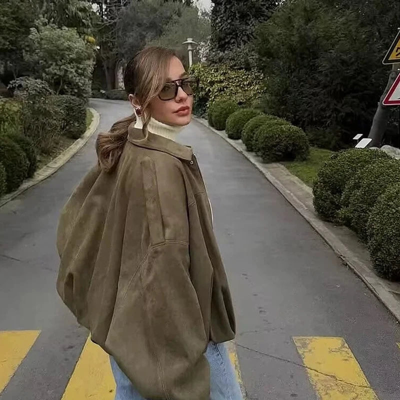 Women's Jackets Long Sleeve Women's Bomber Jacket Women's Cropped Jackets Pleats Street Wear Zip Up Jacket Outdoor Short Coats