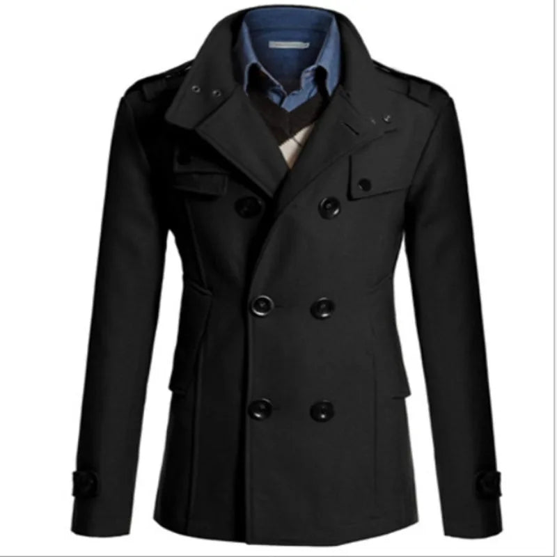 Men Casual Jacket Fall-Winter Outdoor Warm Windbreaker Fashion Lapel Double Breasted Gentleman Coat Daily Versatile Clothing