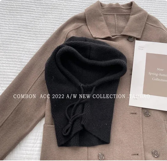 Winter Balaclava Hats For Men&Women Unisex Knitted Hooded Caps Outdoor Warmer Drawstring Hats One-Piece Neck Collar Beanies Cap