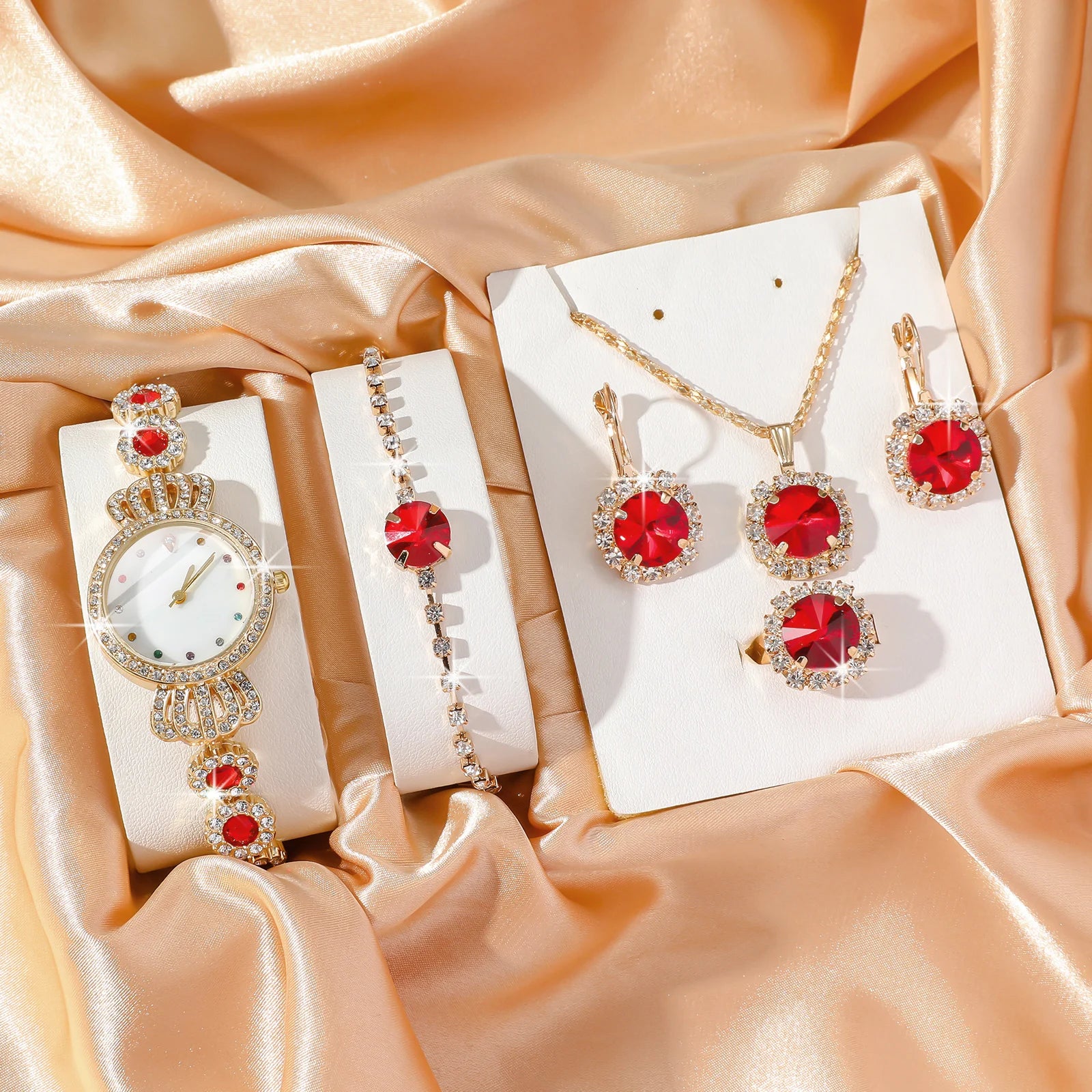 No gift box, small and fashionable design, versatile temperament, diamond jewelry set for women, 5 pieces.