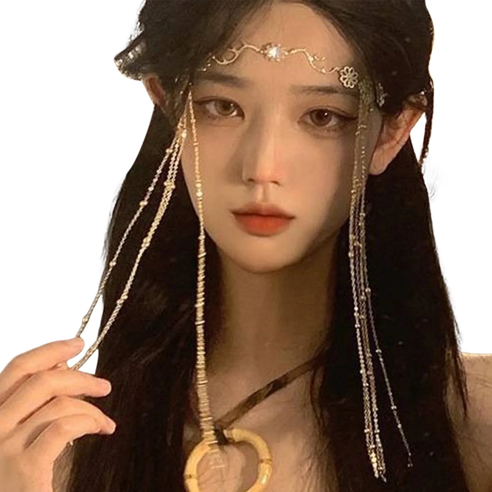 Luxury Jewelry Hair Accessories For Women Waterdrop Flower Tassel Forehead Chain Sexy Red Gemstone Hair Pendant Elegant Hairpin