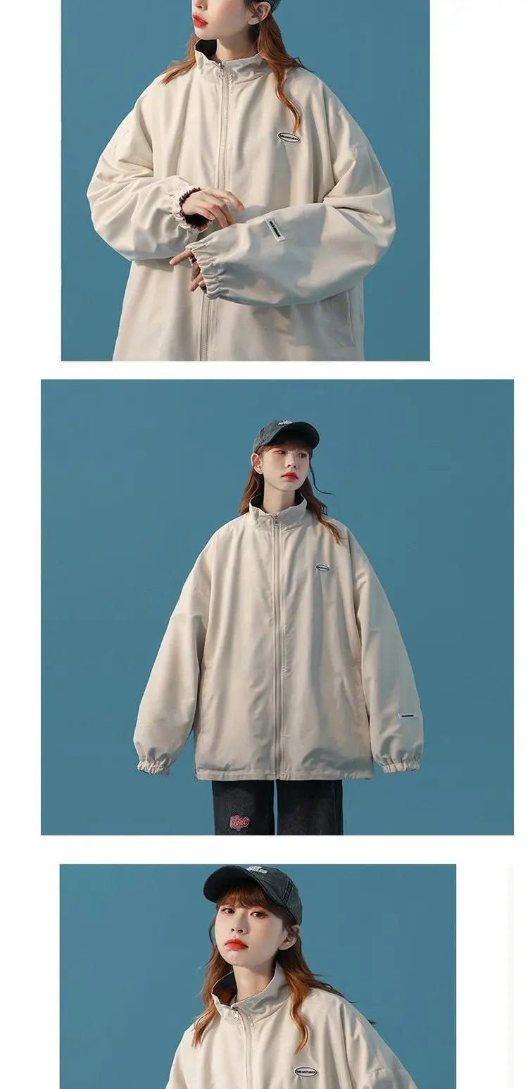 Bomber Jackets Women American Retro Chic High Street Casual Coats Reversible Turn-down Collar Fashion Newly Autumn Simple Loose