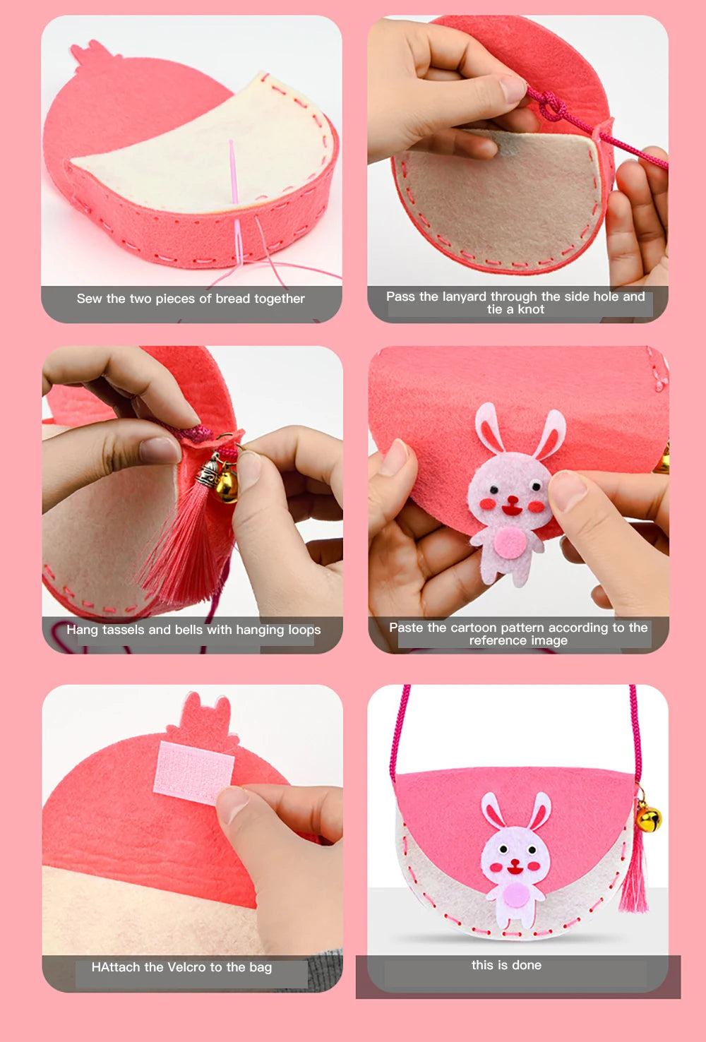 Kid's Handmade DIY Toys Cute Cartoon Animals Cloth BagShape Craft Kits Non-woven Weaving Montessori Aids Early Education