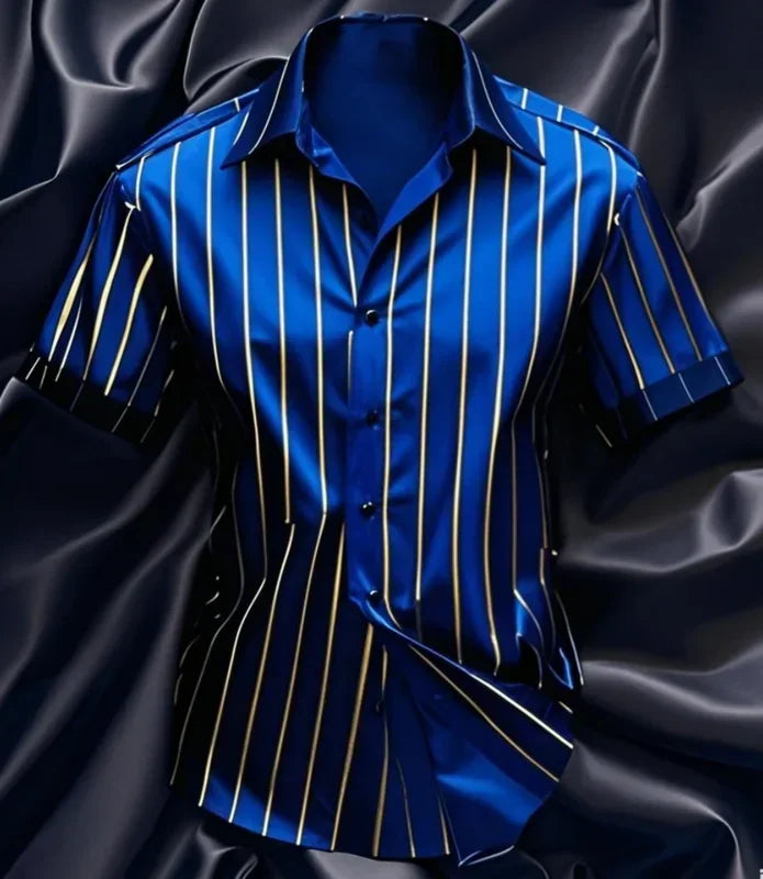 Men's fashion striped shirt, elegant casual comfortable breathable, short sleeves, lapel buttons, soft and comfortable material
