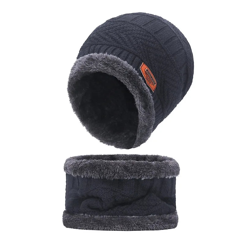 Winter Hat For Men Fleece Scarf Women Neck Leather Knitted Cap Thick Wool Neck Warmer Balaclava Ski Mask Skullies Beanies