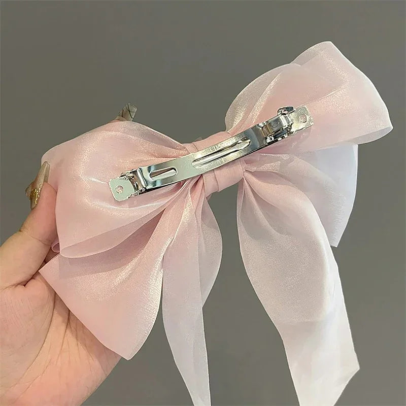 New Fashion Hair Accessories Black White Yarn Bow Hair Clip For Women Girls Spring Clip Back Head Hairpin