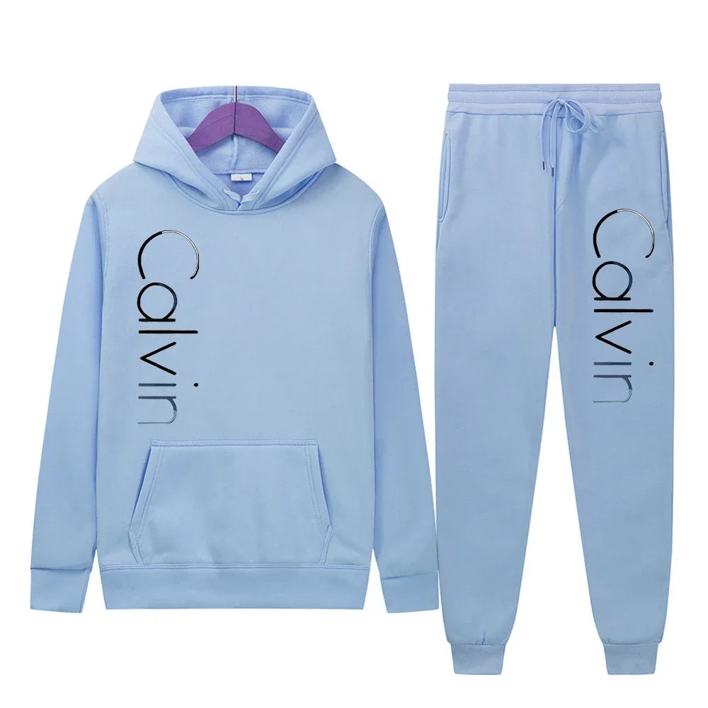 Men Tracksuit 2 Pieces Sets Hooded Sweatshirt +Drawstring Pants Male Hoodies Running Sportswear Men Women Autumn Sportwear