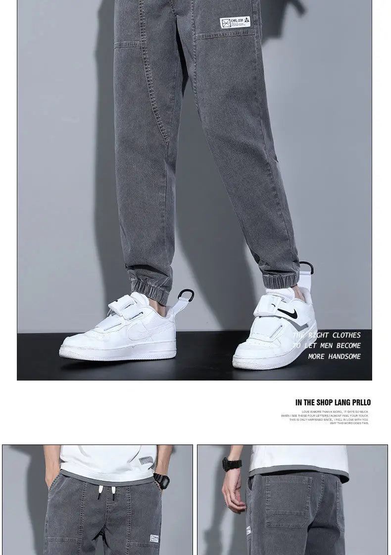 Men's Jeans Korean Fashion Loose Spring Autumn 2022 New Style Tied Leg Track Men's Casual Workwear Harem Streetwear Pants Men