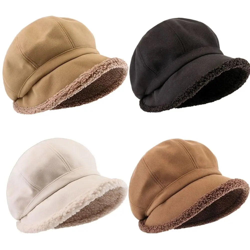 Winter Hats for Women Suede Bucket Hat Plus Velvet Lamb Hair Caps Outdoor Warm Thick Beret Wide Brim Windproof Cap Thick Hats