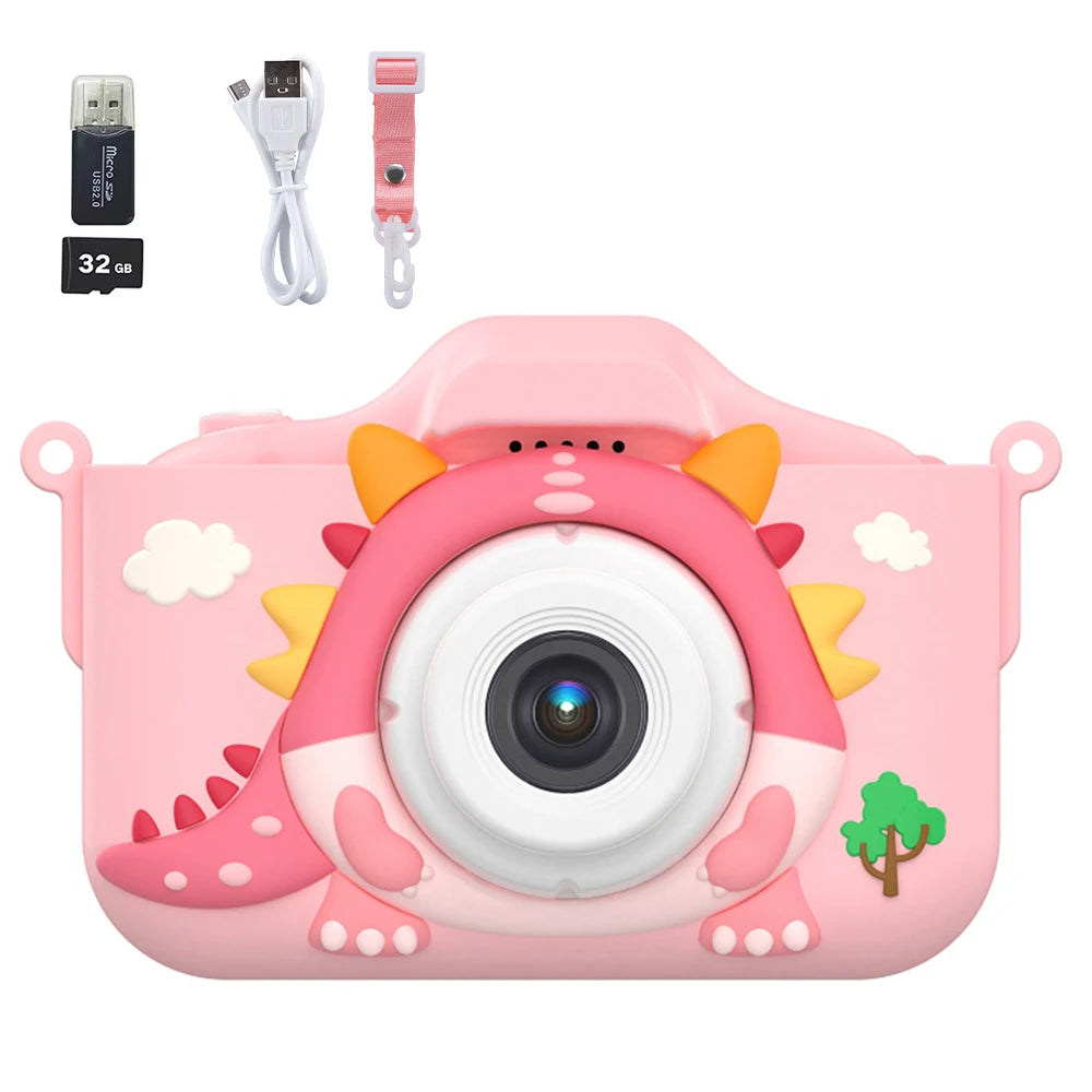 Kid Mini Camera 1080P Cartoon Selfie Toddler Digital Video Camera Toys With 32G SD Card for Boys/Girls Christmas Birthday Gifts