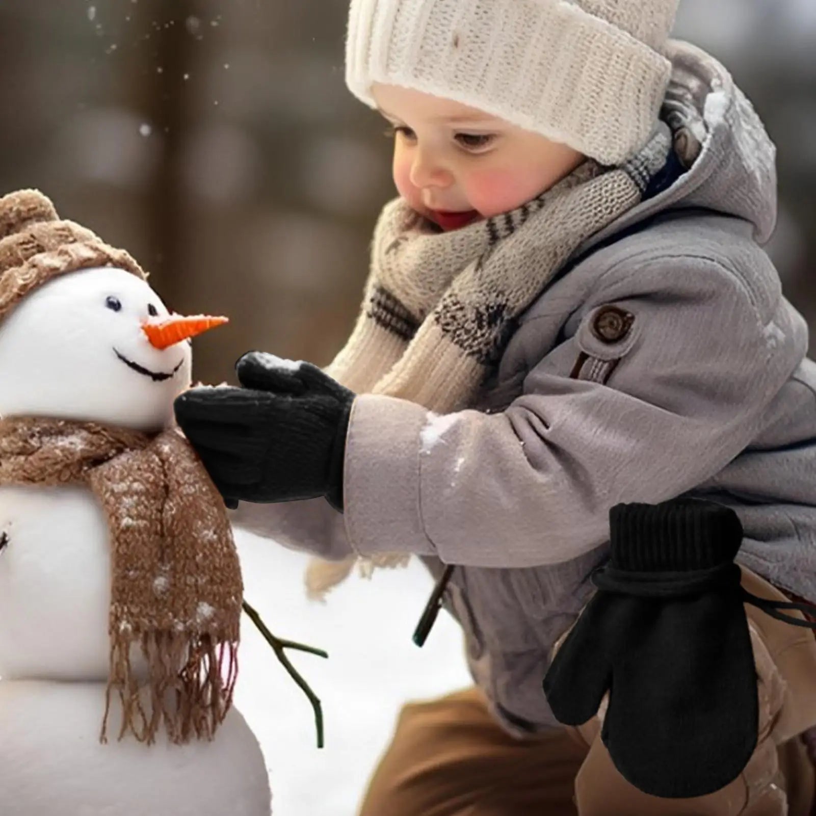 Winter Ski Gloves for Children Windproof Thickened Knitted Gloves Comfortable Warm Mittens Boys Girls Snow Warm Accessories