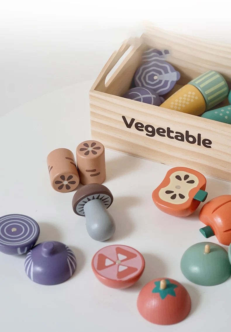 Wooden Pretend Play Kitchen Toys Cutting Food Accessories Set Fruit Vegetable Bakery Meat fish Early Educational Cognition Toys