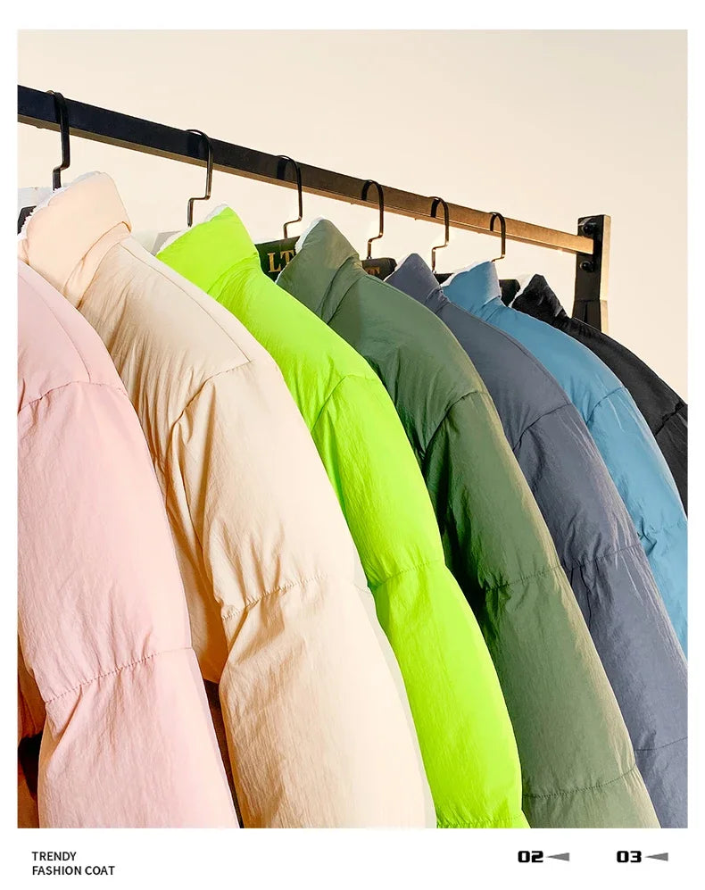 Down jacket men's handsome bread jacket Hong Kong style loose collar and velvet ins assorted bread jacket