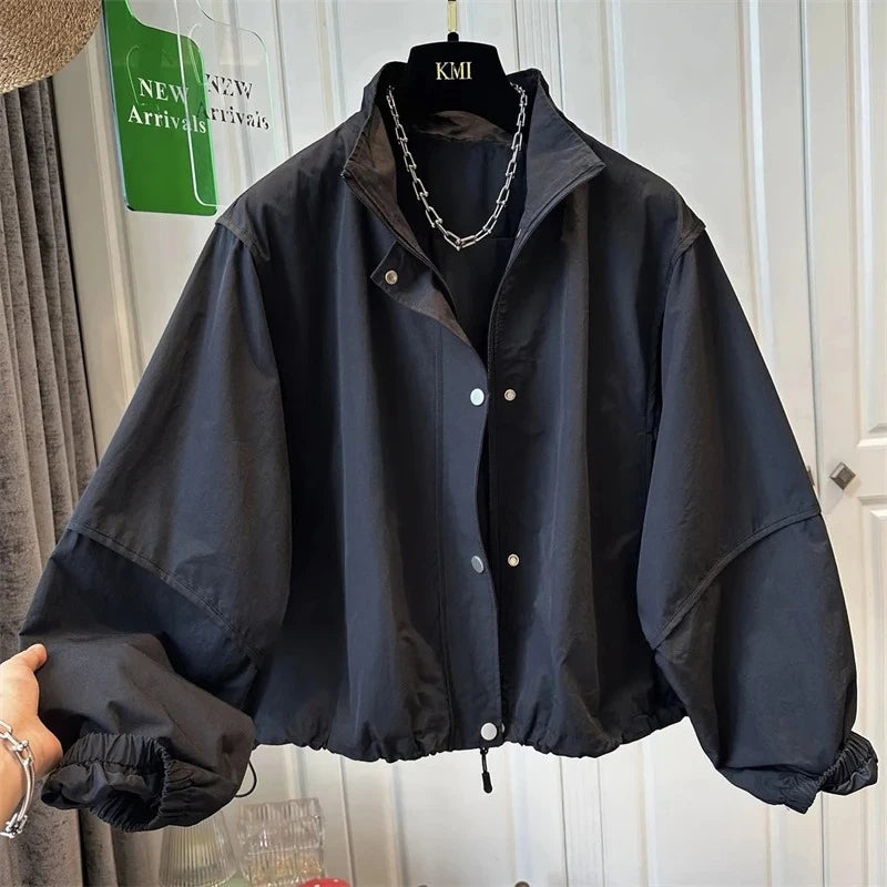 Women's Short Jacket 2025 Spring Autumn Stand-up Collar Korean Version Lady Outerwear Fashion Elegant Ladies Windbreaker Coat