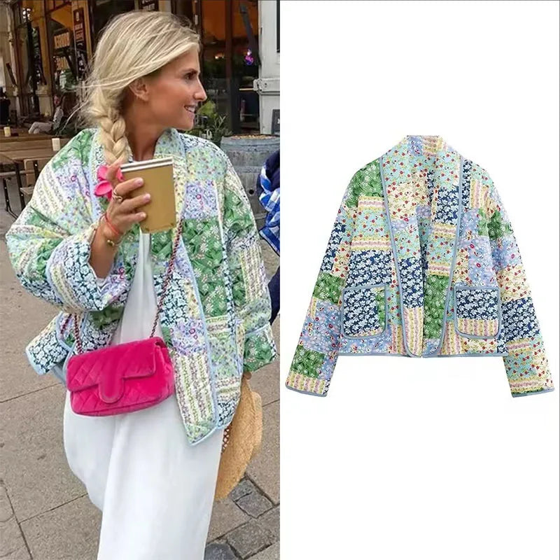 Women Cotton Jackets 2025 Autumn Winter Female Floral Printed Quilted Coats Thicken Warm Cardigan Lady Elegant Chic Outerwear