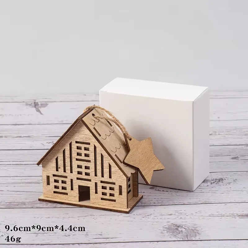 Christmas Led Light Wooden House Village Decorations Glowing Cabin Ornament Xmas House Desktop Ornament Holiday Home Decor