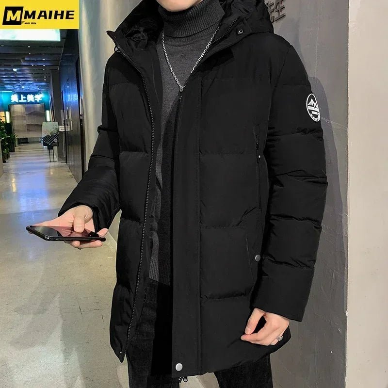 Brand jacket for men winter Korean fashion lightweight long padded coat men's clothing solid color hooded warm down cotton coats